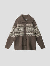 None Unit Fair Isle Toggle Cardigan in coffee product front view