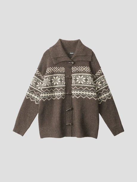 None Unit Fair Isle Toggle Cardigan in coffee product front view
