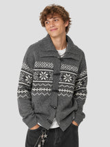 None Unit Fair Isle Toggle Cardigan in heather gray male model front view