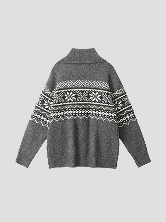None Unit Fair Isle Toggle Cardigan in heather gray product back view