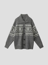 None Unit Fair Isle Toggle Cardigan in heather gray product front view