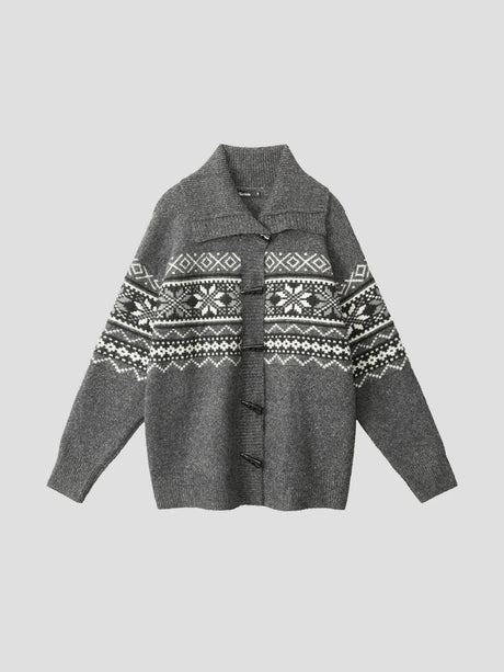 None Unit Fair Isle Toggle Cardigan in heather gray product front view