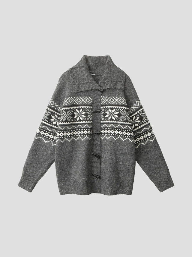 None Unit Fair Isle Toggle Cardigan in heather gray product front view