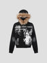 None Unit Fur-Trim Graphic Zip Hoodie in black product front view