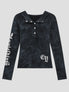 None Unit Ghost Script Hooded Henley Top in black product front view