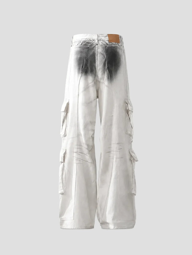 None Unit Ghost Wash Multi-Pocket Cargo Pants in white product back view