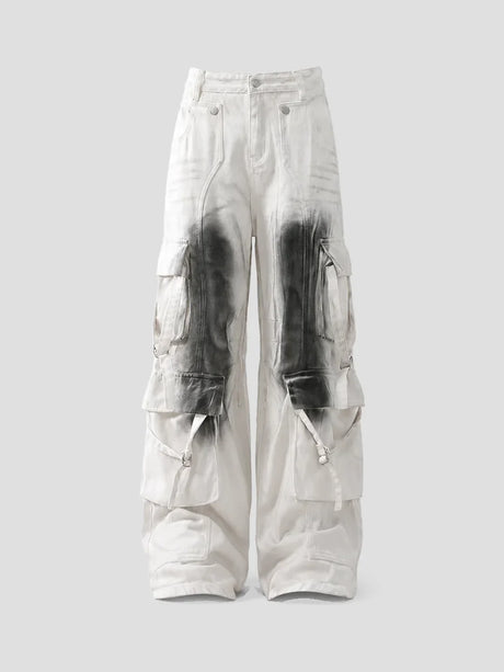 None Unit Ghost Wash Multi-Pocket Cargo Pants in white product front view
