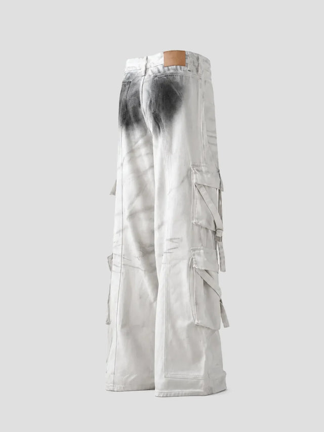 None Unit Ghost Wash Multi-Pocket Cargo Pants in white product side view