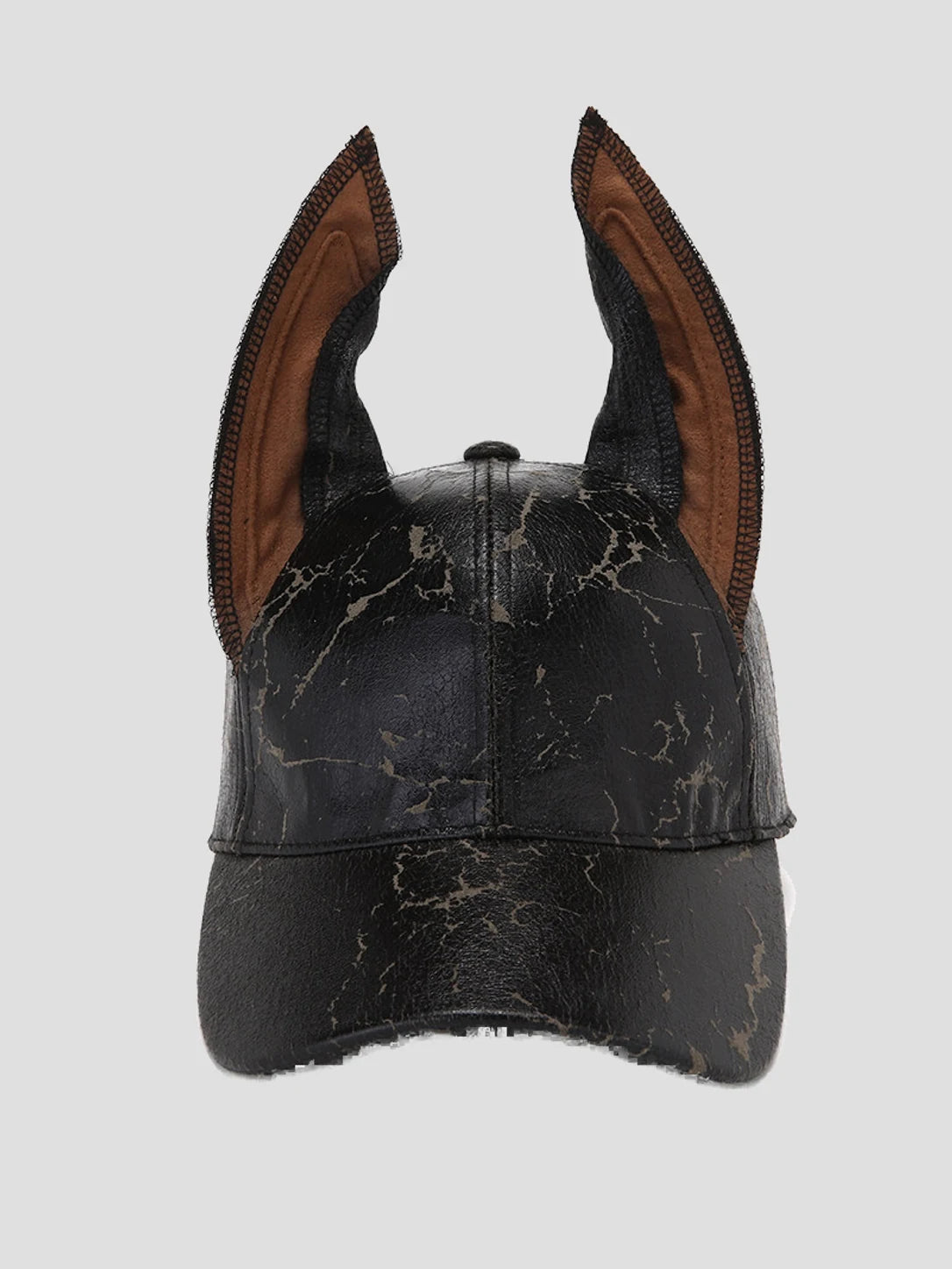 None Unit Gothic Dog Ear Pu Baseball Cap in black plain product front view