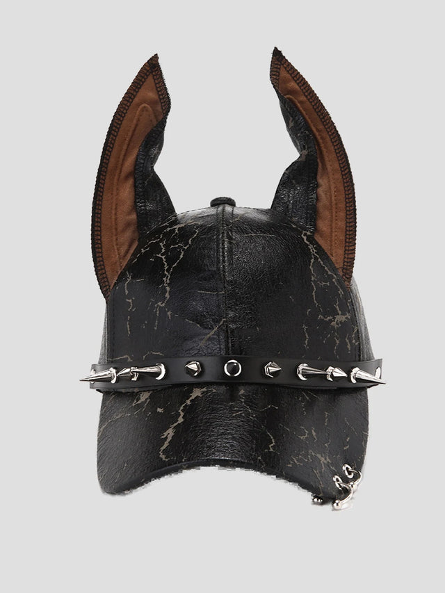 None Unit Gothic Dog Ear Pu Baseball Cap in black rivet product alternate view