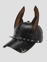 None Unit Gothic Dog Ear Pu Baseball Cap in black rivet product front view