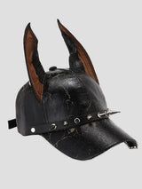 None Unit Gothic Dog Ear Pu Baseball Cap in black rivet product side view