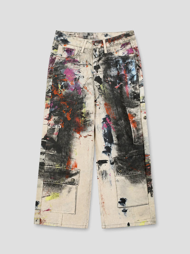 None Unit Graffiti Wash Wide-Leg Jeans in graffiti wash product front view