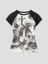 None Unit Grunge Cross Raglan Crop Tee in black product front view