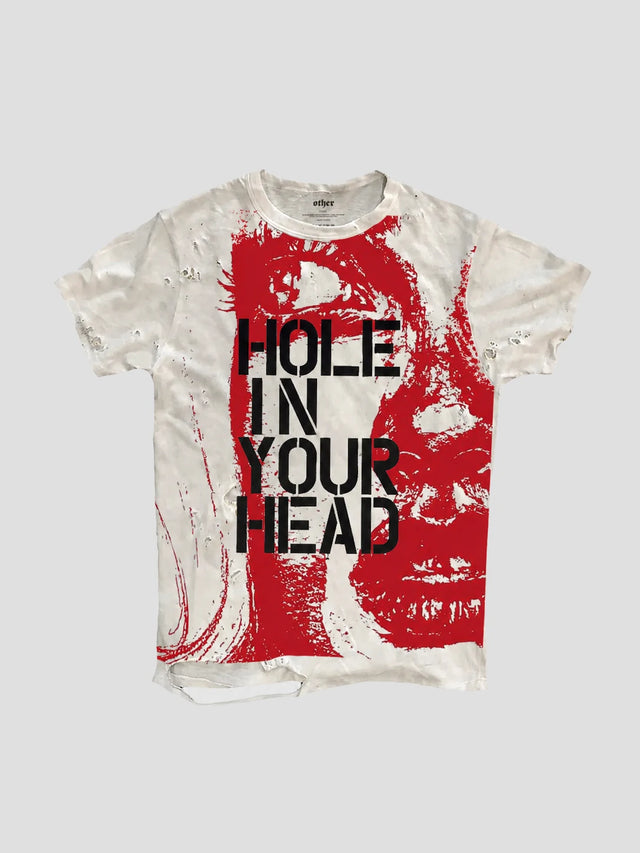 None Unit Hole In Your Head Distressed Tee in white product front view