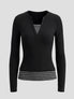 None Unit Layered Stripe Henley Long-sleeve Top in black product front view