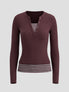 None Unit Layered Stripe Henley Long-sleeve Top in wine red product front view