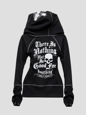 None Unit Leopard Cross Reversible Zip Hoodie in black product back view