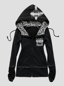 None Unit Leopard Cross Reversible Zip Hoodie in black product front view