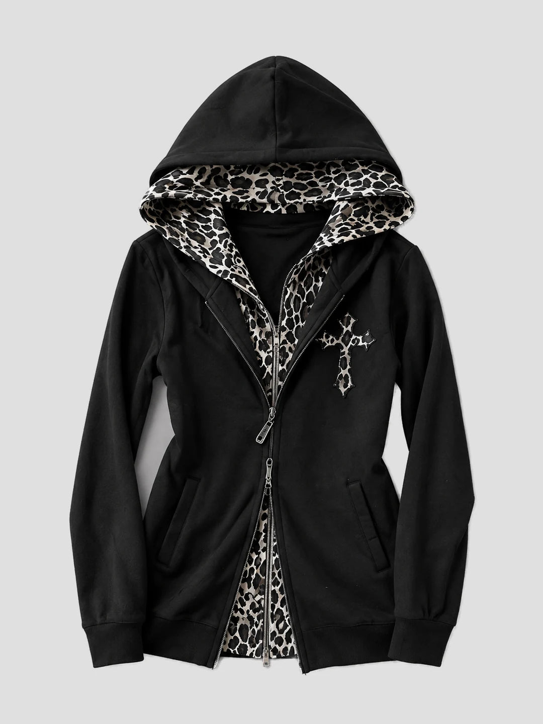 None Unit Leopard Cross Reversible Zip Hoodie in black reversible product view