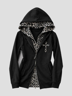 None Unit Leopard Cross Reversible Zip Hoodie in black reversible product view