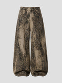 None Unit Leopard Wash Barrel Jeans in brown product front view