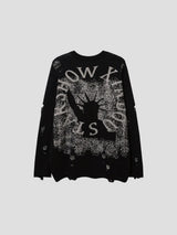 None Unit Liberty Hand Distressed Graphic Sweater in black product back view