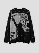 None Unit Liberty Hand Distressed Graphic Sweater in black product front view