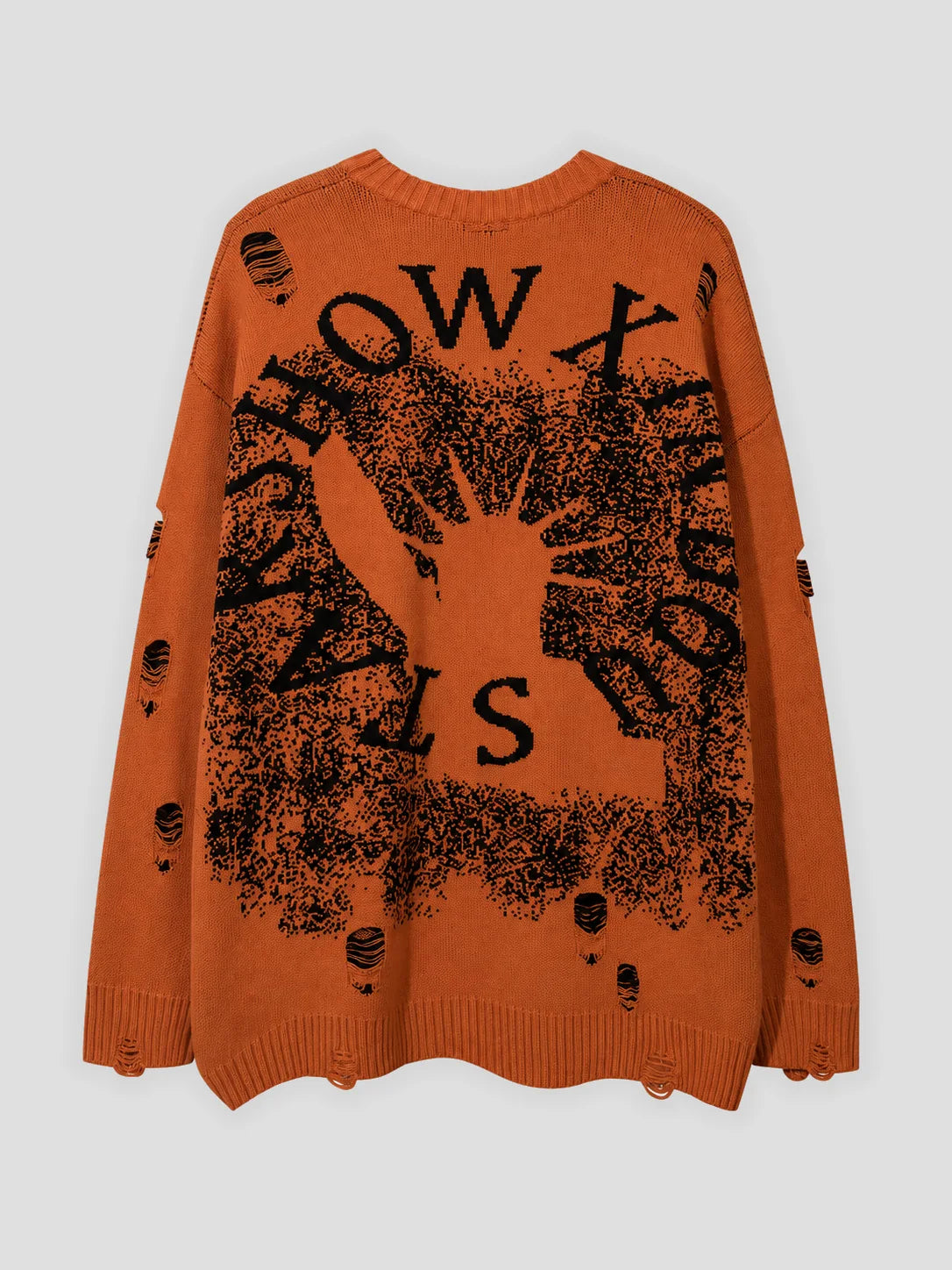 None Unit Liberty Hand Distressed Graphic Sweater in orange product back view