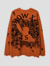 None Unit Liberty Hand Distressed Graphic Sweater in orange product back view