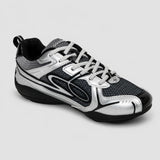 None Unit Meteor Wave Low Sneaker in meteor silver single shoe angled view