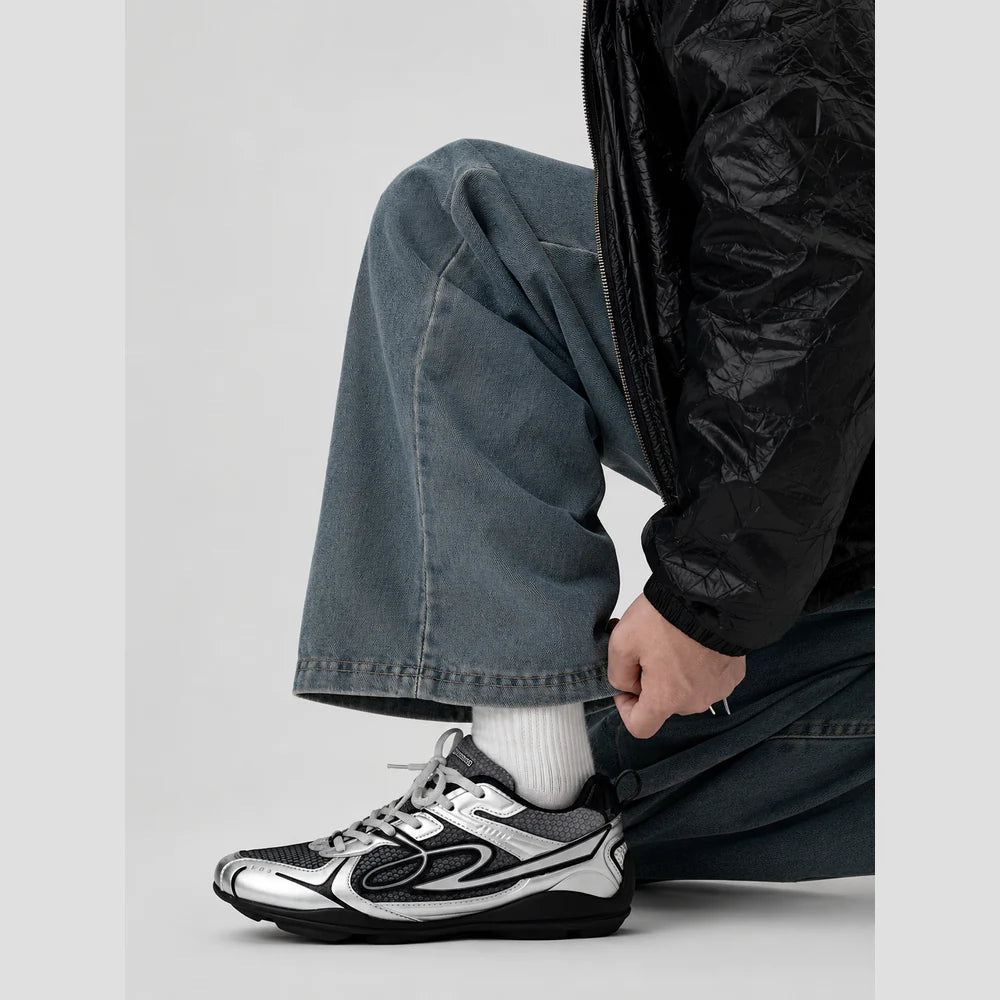 None Unit Meteor Wave Low Sneaker in meteor silver top lace view