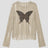 None Unit Moth Veil Distressed Knit Top in beige butterfly product front view