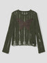 None Unit Moth Veil Distressed Knit Top in green butterfly product front view