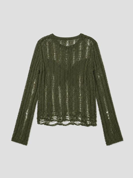 None Unit Moth Veil Distressed Knit Top in green plain product front view