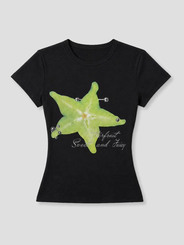 None Unit Neon Star Piercing Fitted Tee in black product front view