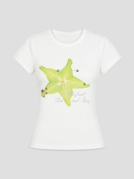 None Unit Neon Star Piercing Fitted Tee in white product front view