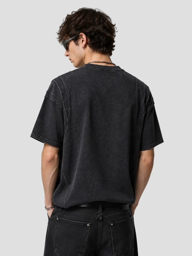None Unit Orbital Panel Washed Tee in washed black model back view