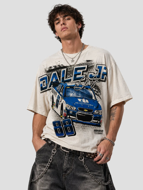 None Unit Racing 88 Distressed Tee in vintage white model front view