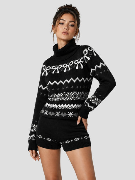 None Unit Ribbon Fairisle Knit Set in black model detail view