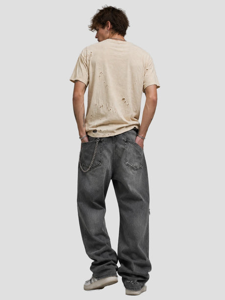 None Unit Ripped Washed Essential Tee in cream model back view