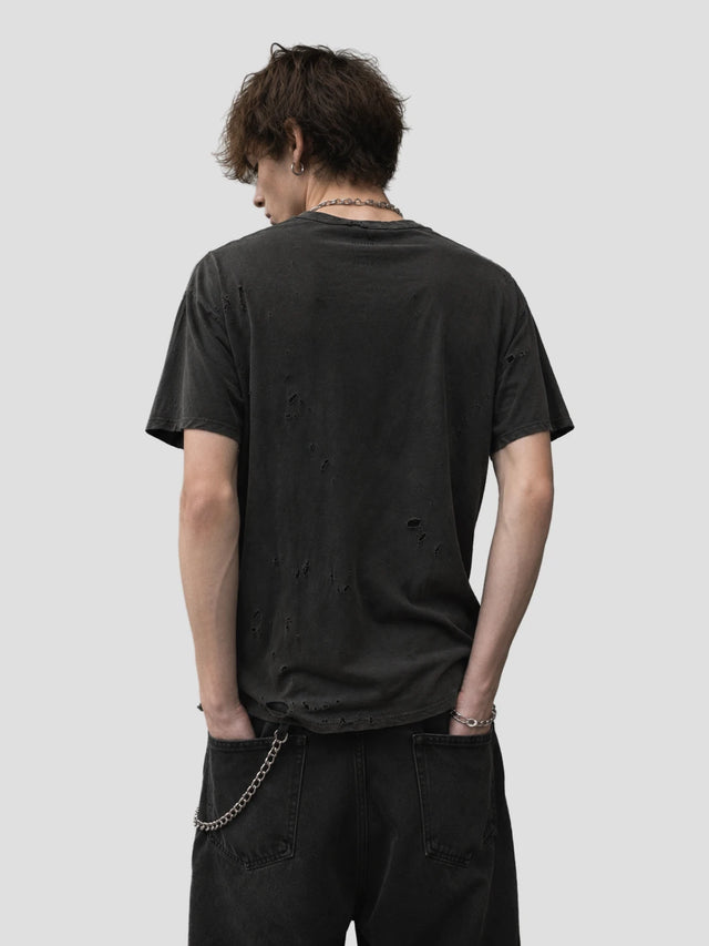 None Unit Ripped Washed Essential Tee in washed black model back view