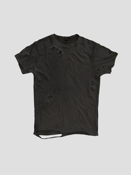 None Unit Ripped Washed Essential Tee in washed black product front view