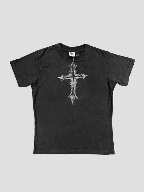 None Unit Ritual Cross Washed Tee in washed black product front view