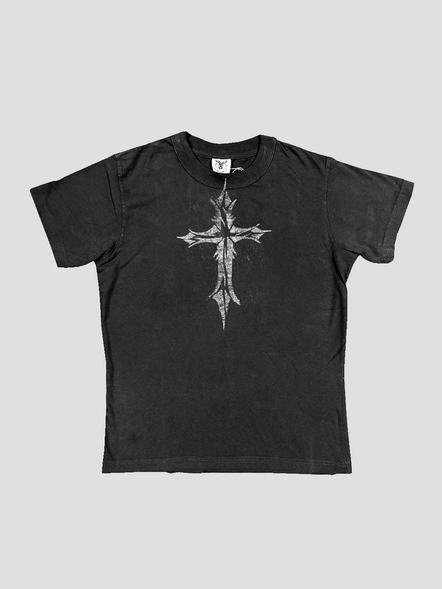 None Unit Ritual Cross Washed Tee in washed black product front view