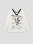 None Unit Rivet V-Neck Graphic Long-Sleeve Tee in white product front view