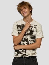 None Unit Rock Collage Distressed Graphic Tee in vintage white male model alternate front view