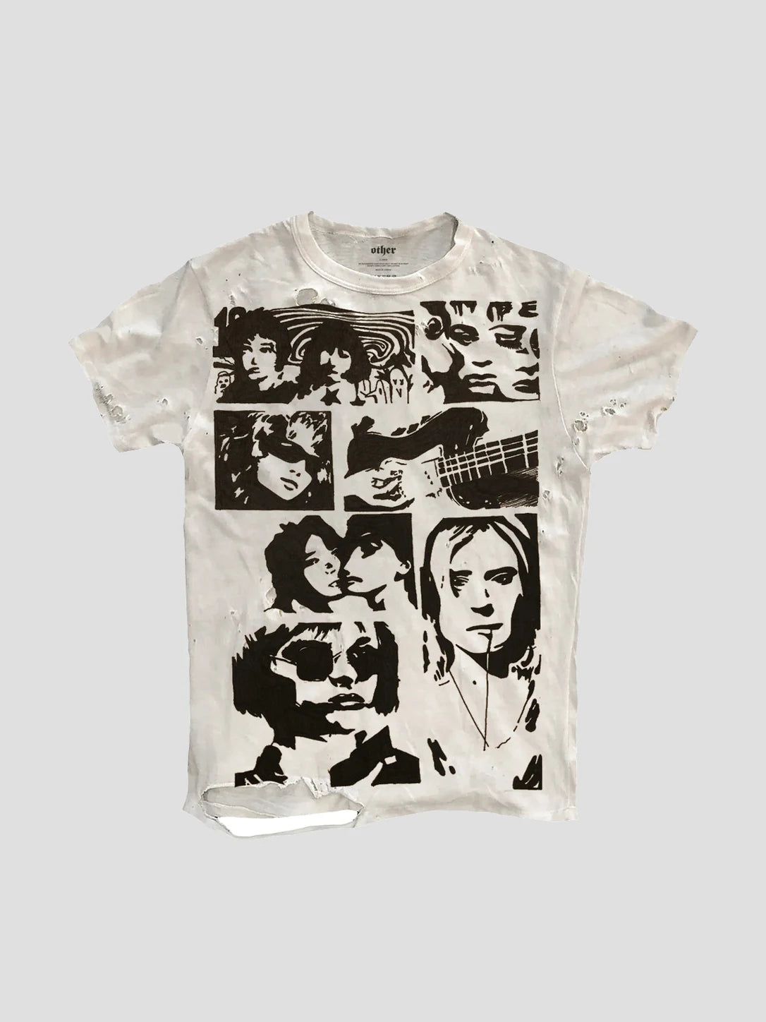 None Unit Rock Collage Distressed Graphic Tee in vintage white product detail view