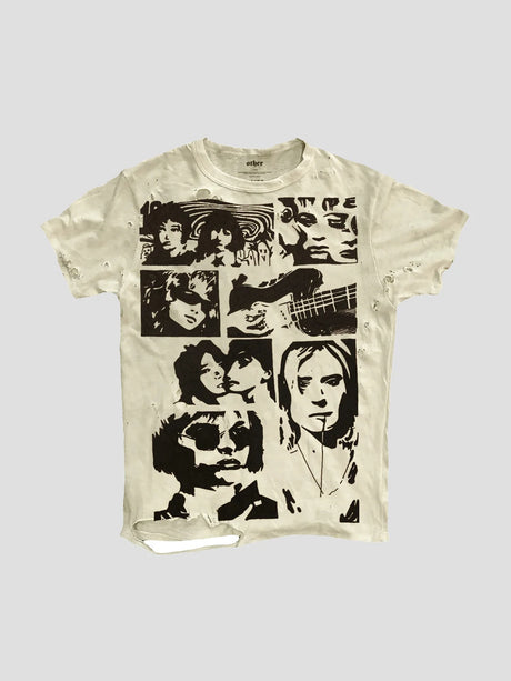 None Unit Rock Collage Distressed Graphic Tee in vintage white product front view