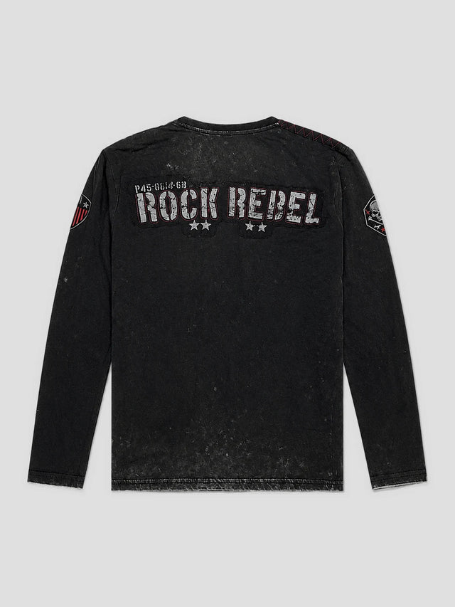 None Unit Rock Rebel Washed Henley in washed black product back view